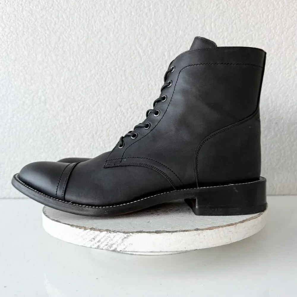 NEW Lane Mens Black Ankle Boots Size 12.5 Lace-up Casual Genuine Leather Sole